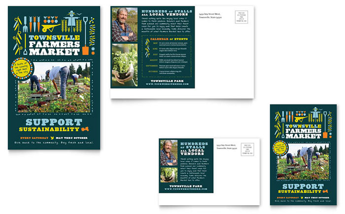 Farmers Market Postcard Template Design