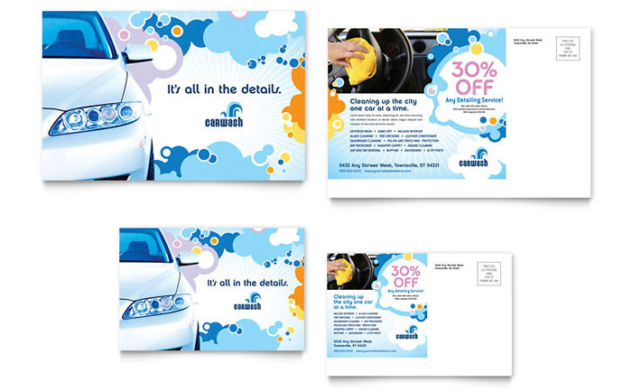 Car Wash Postcard Template Design
