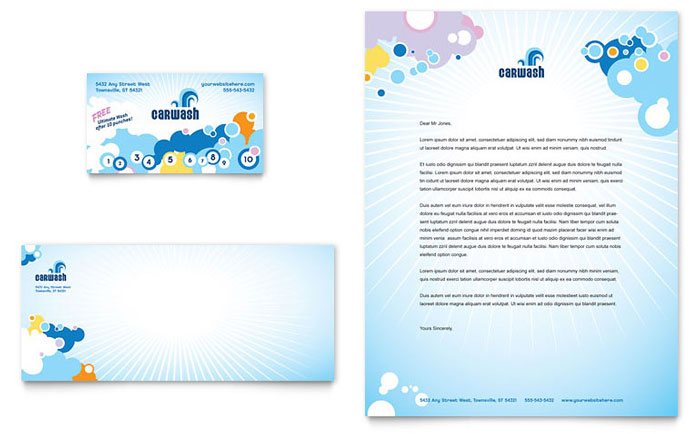 Car Wash Business Card & Letterhead Template Design