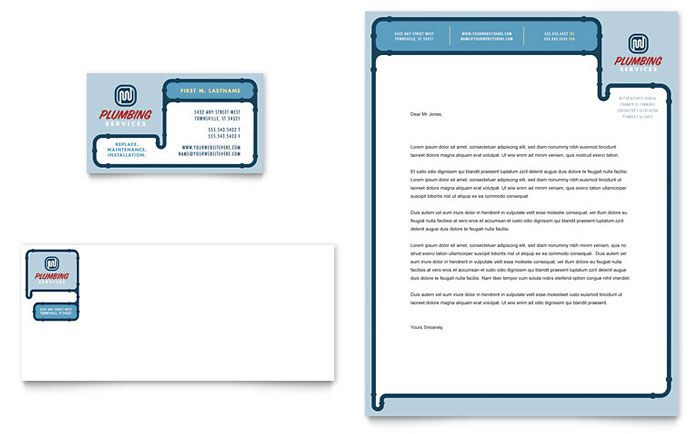 Plumbing Services Business Card & Letterhead Template Design
