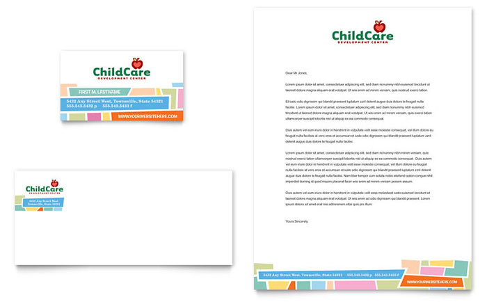 Preschool Kids & Day Care Business Card & Letterhead Template Design