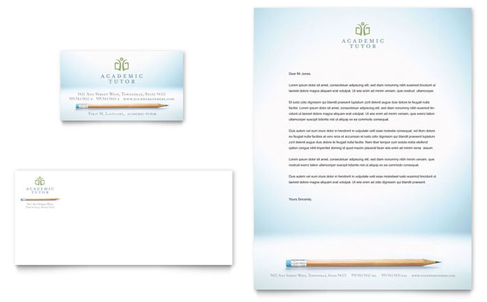 Academic Tutor & School Business Card & Letterhead Template Design