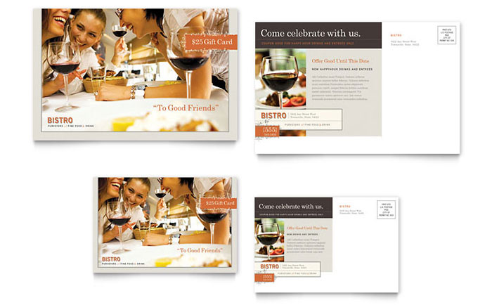 Bistro Restaurant Postcard Template Design