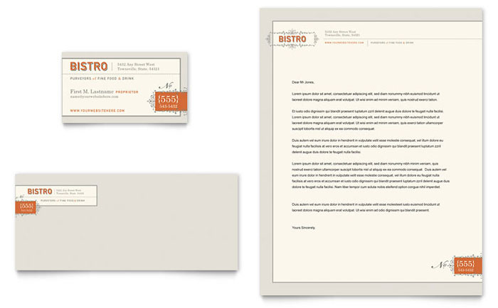 Bistro Restaurant Business Card & Letterhead Template Design
