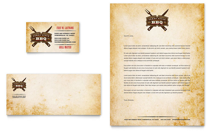 Steakhouse BBQ Restaurant - Business Card & Letterhead Template Design