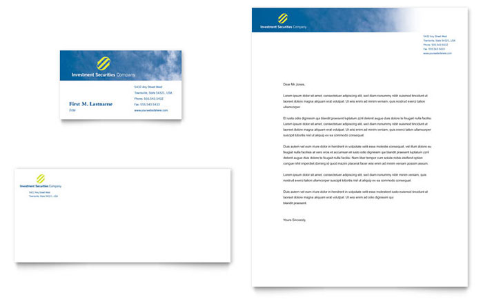 Investment Securities Company Business Card & Letterhead Template Design