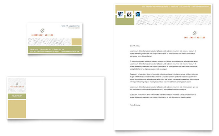 Investment Advisor Business Card & Letterhead Template Design