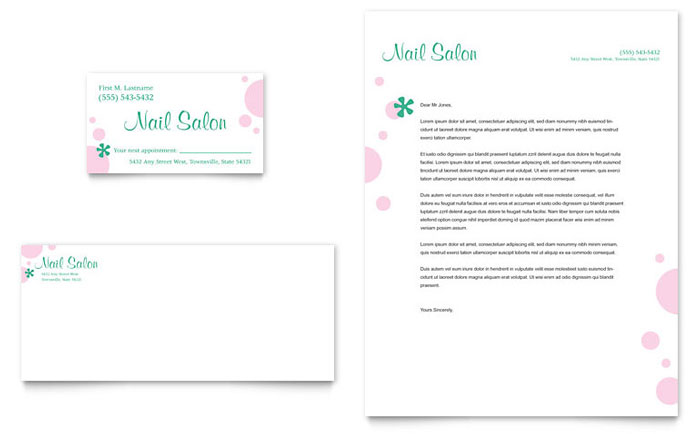 Nail Salon Business Card & Letterhead Template Design