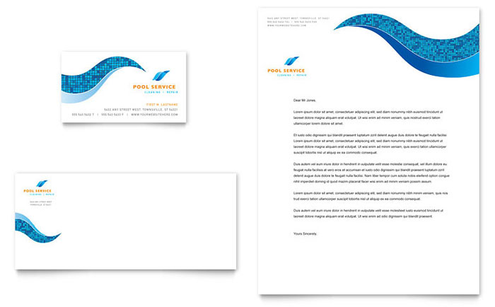 Swimming Pool Cleaning Service - Business Card & Letterhead Template Design