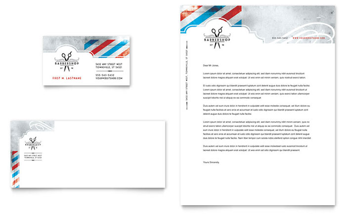 Barbershop Business Card & Letterhead Template Design