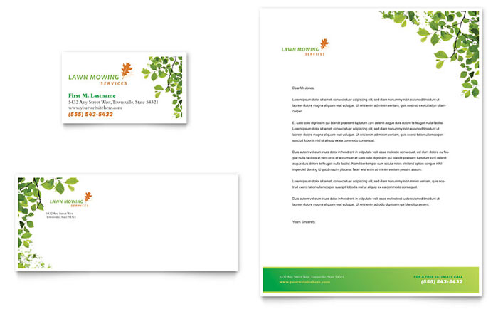 Lawn Mowing Service - Business Card & Letterhead Template Design