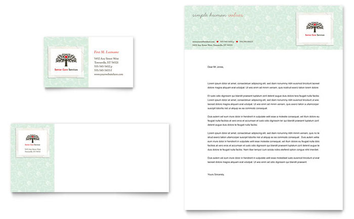 Senior Care Services Business Card & Letterhead Template Design