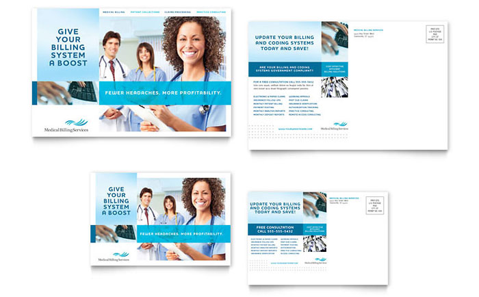 Medical Billing & Coding Postcard Template Design