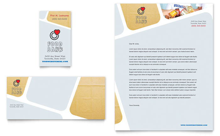 Food Bank Volunteer - Business Card & Letterhead Template Design