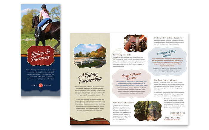 Horse Riding Stables & Camp Tri Fold Brochure Template Design