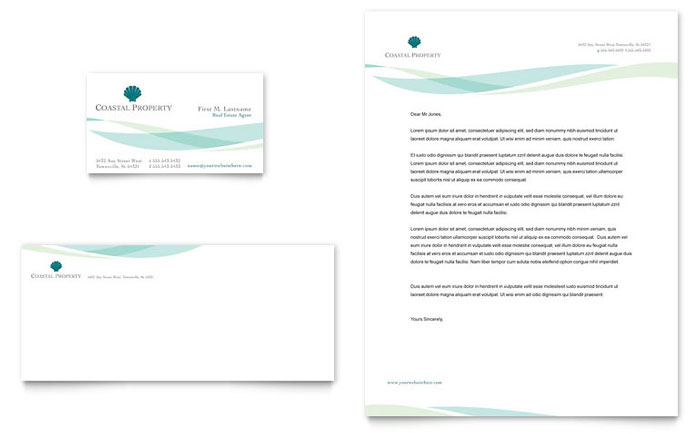 Coastal Real Estate Business Card & Letterhead Template Design
