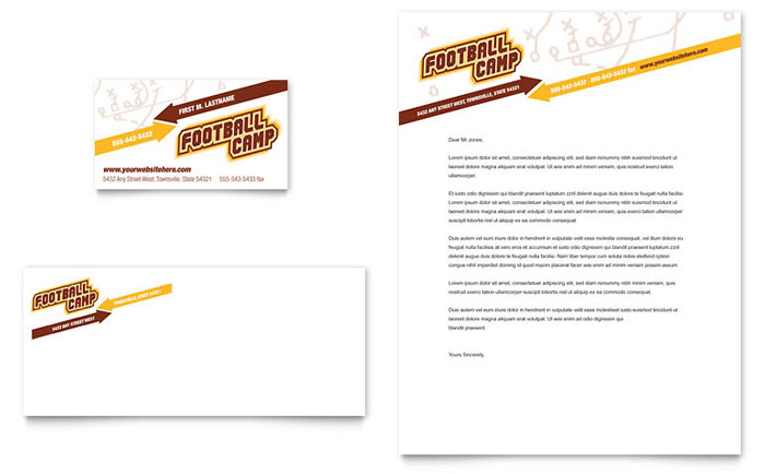 Football Sports Camp Business Card & Letterhead Template Design