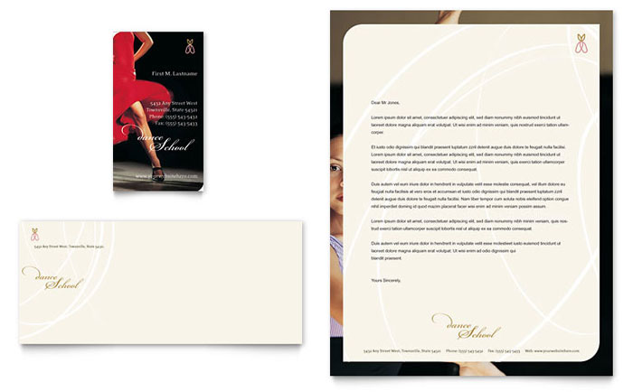 Dance School Business Card & Letterhead Template Design