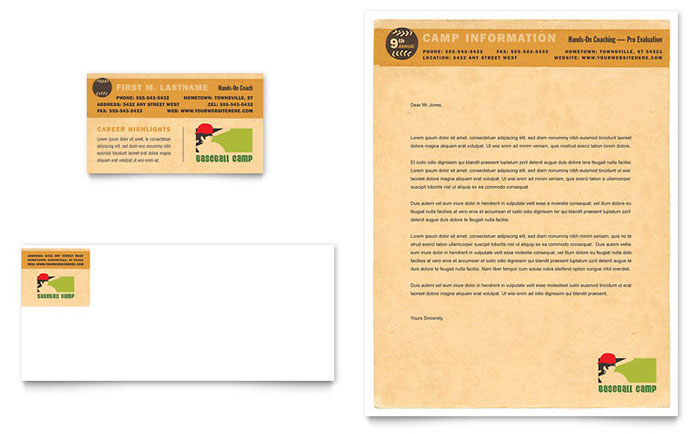 Baseball Sports Camp Business Card & Letterhead Template Design