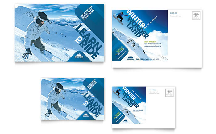 Ski & Snowboard Instructor Postcard Template Design