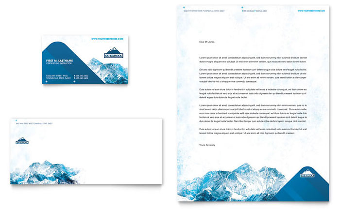 Ski & Snowboard Instructor Business Card & Letterhead Template Design