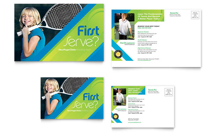 Tennis Club & Camp Postcard Template Design