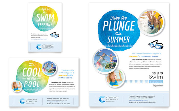 community swimming pool postcard template design golf flyers templates