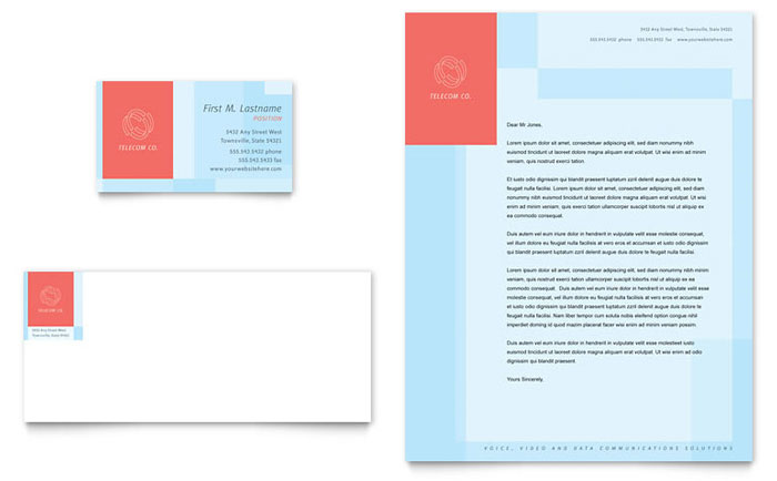 Communications Company Business Card & Letterhead Template Design