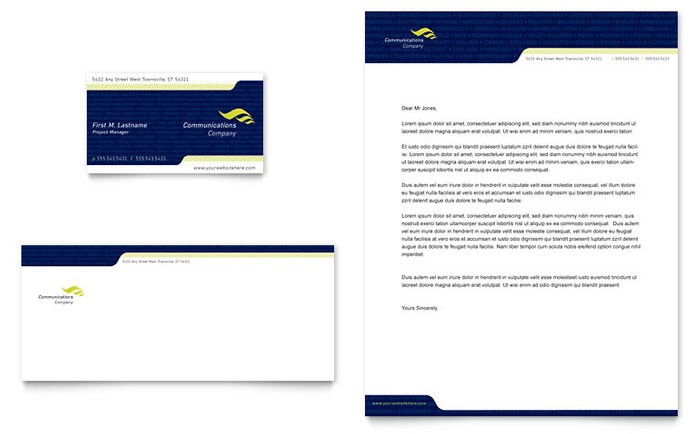 Global Communications Company Business Card & Letterhead Template Design