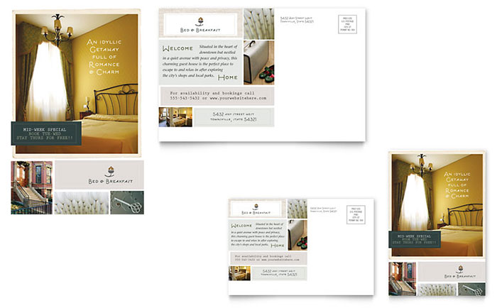 Bed & Breakfast Motel Postcard Template Design