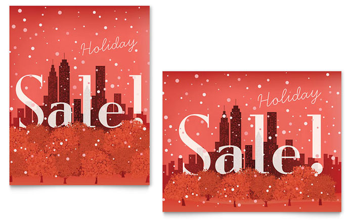 Cityscape Winter Holiday Sale Poster Template Design