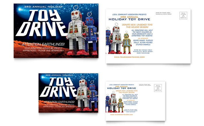 Holiday Toy Drive Fundraiser Postcard Template Design