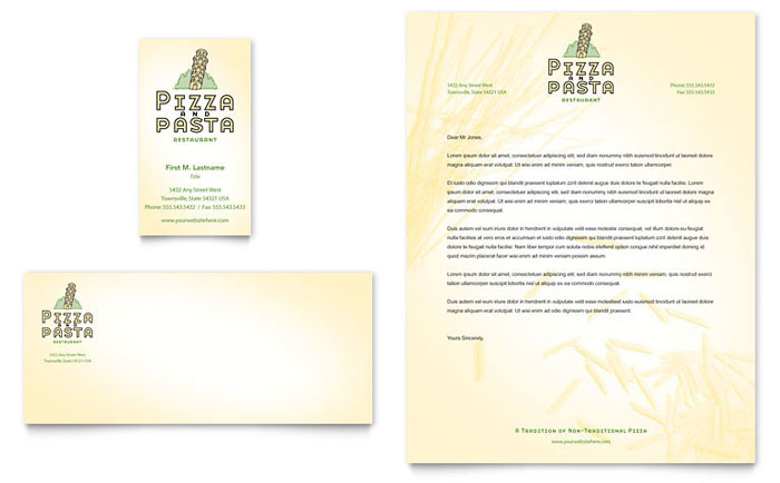 Business Card & Letterhead Template Design - Italian Pasta Restaurant