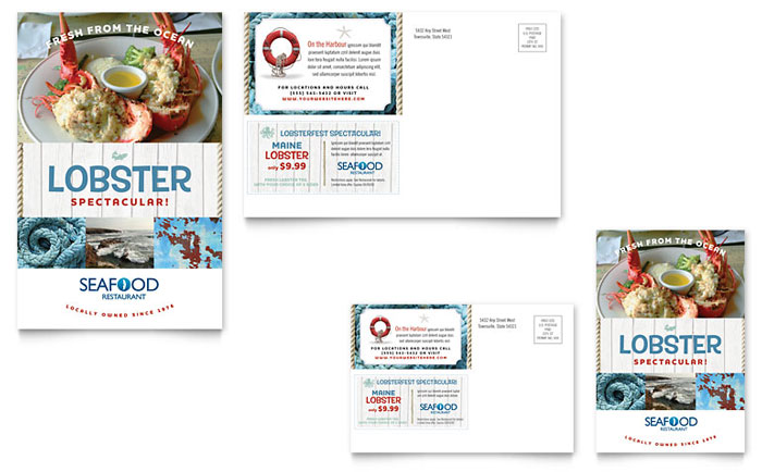 Seafood Restaurant - Postcard Template Design