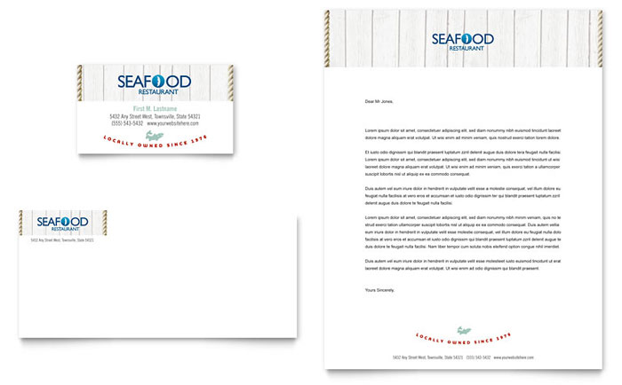 Seafood Restaurant - Business Card & Letterhead Template Design