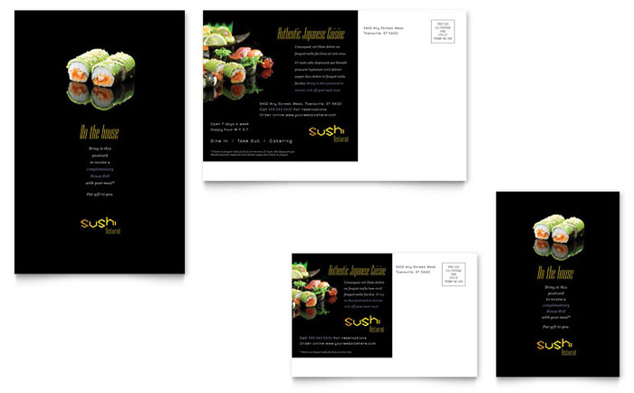 Sushi Restaurant - Postcard Template Design