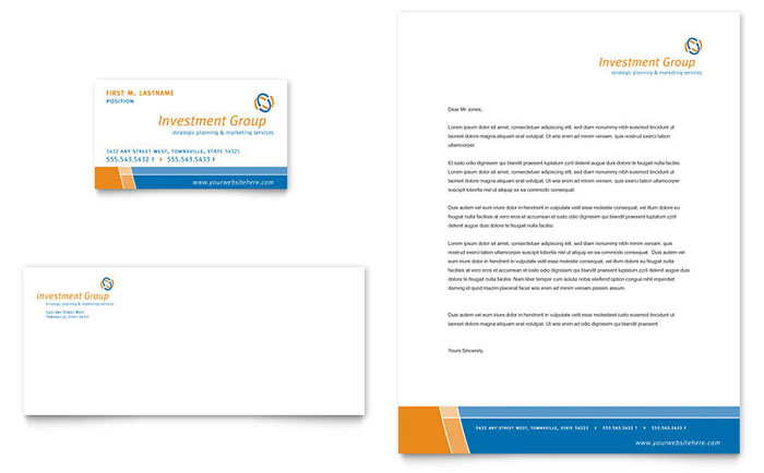 Investment Services Business Card & Letterhead Template Design