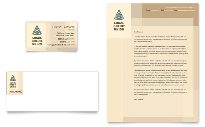 Business Card & Letterhead Template Design - Credit Union & Bank