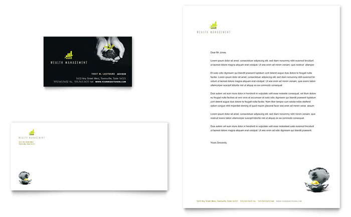 Wealth Management Services - Business Card & Letterhead Template Design