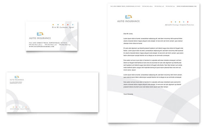 Business Card & Letterhead Template Design - Car Insurance Company
