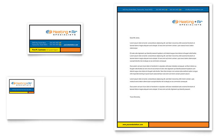 Heating & Air Conditioning - Business Card & Letterhead Template Design