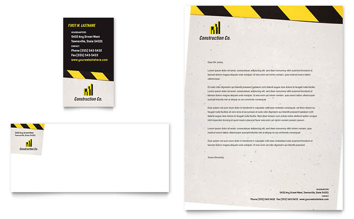 Business Card & Letterhead Template Design - Industrial & Commercial Construction