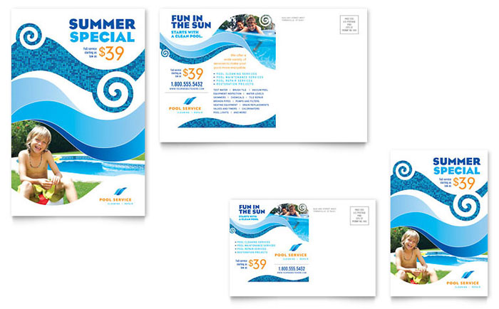 Postcard Template Design - Swimming Pool Cleaning Service