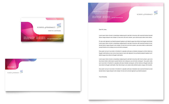 Pharmacy School - Business Card & Letterhead Template Design