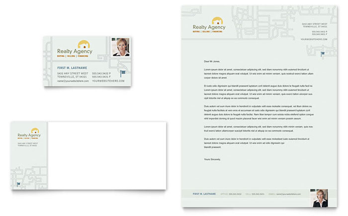Business Card & Letterhead Template Design - Real Estate Agent & Realtor