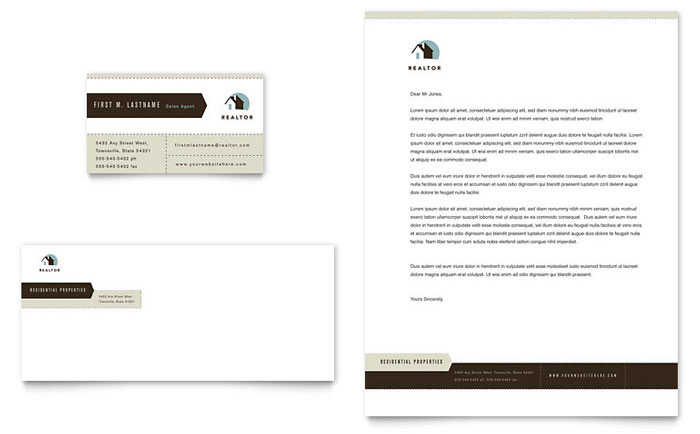 Business Card & Letterhead Template Design - Real Estate Agent & Realtor