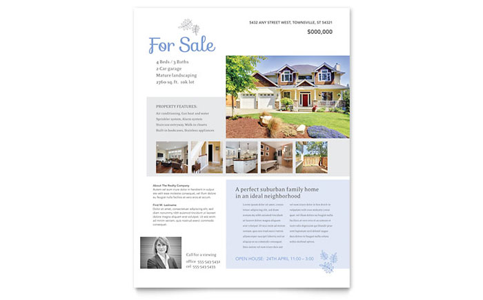 Real Estate Home For Sale - Flyer Template Design Sample