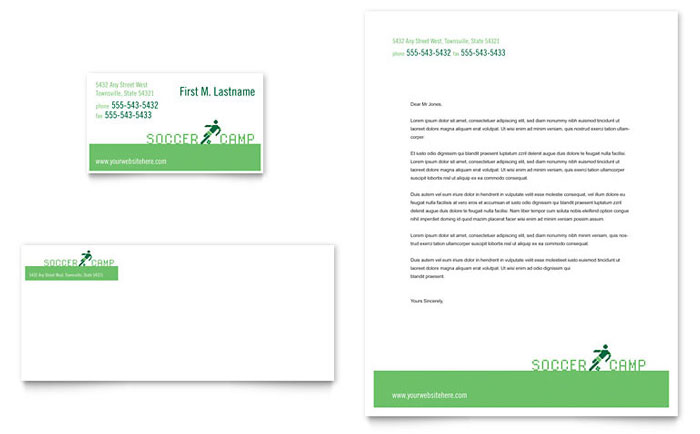 Soccer Sports Camp Business Card & Letterhead Template Design