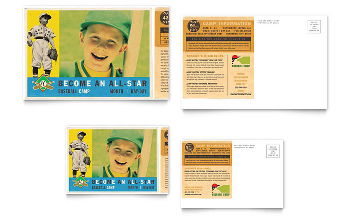 Baseball Sports Camp - Postcard Template Design