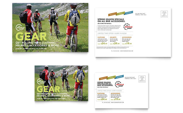 Bike Rentals & Mountain Biking - Postcard Template Design